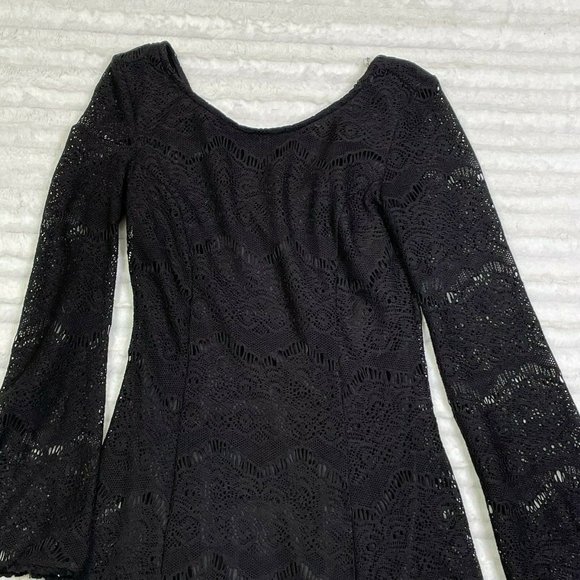 Xhilaration Black Lace Dress Size‎ Small S Bell Sleeve Scoop Back - Picture 2 of 7